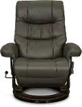 Flip-Up Gray Leather Swivel Recliner