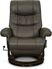Flip-Up Gray Leather Swivel Recliner