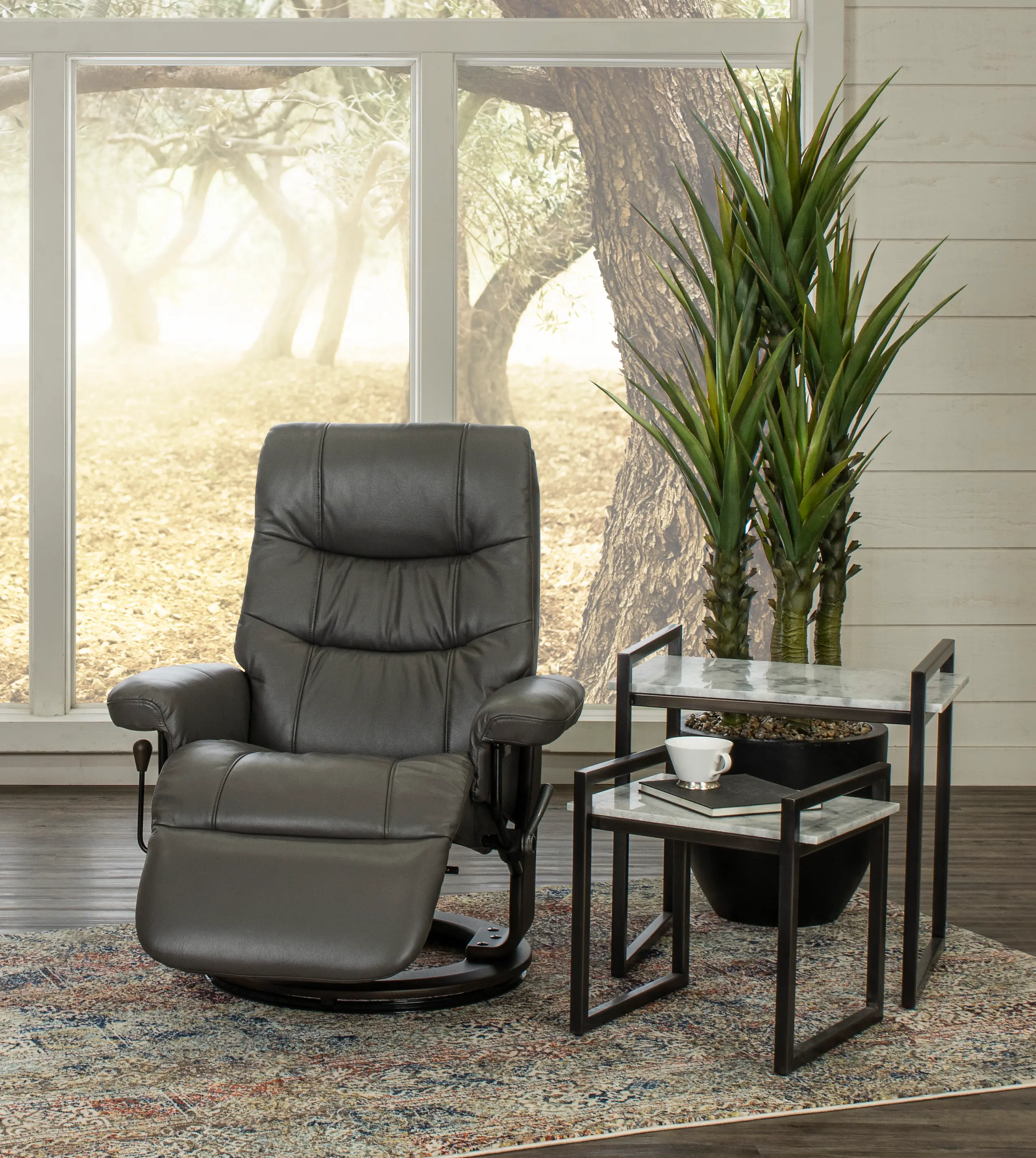 Flip-Up Gray Leather Swivel Recliner-4