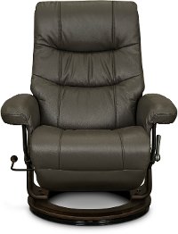 Iron Gray Leather Swivel Recliner - Flip-Up
