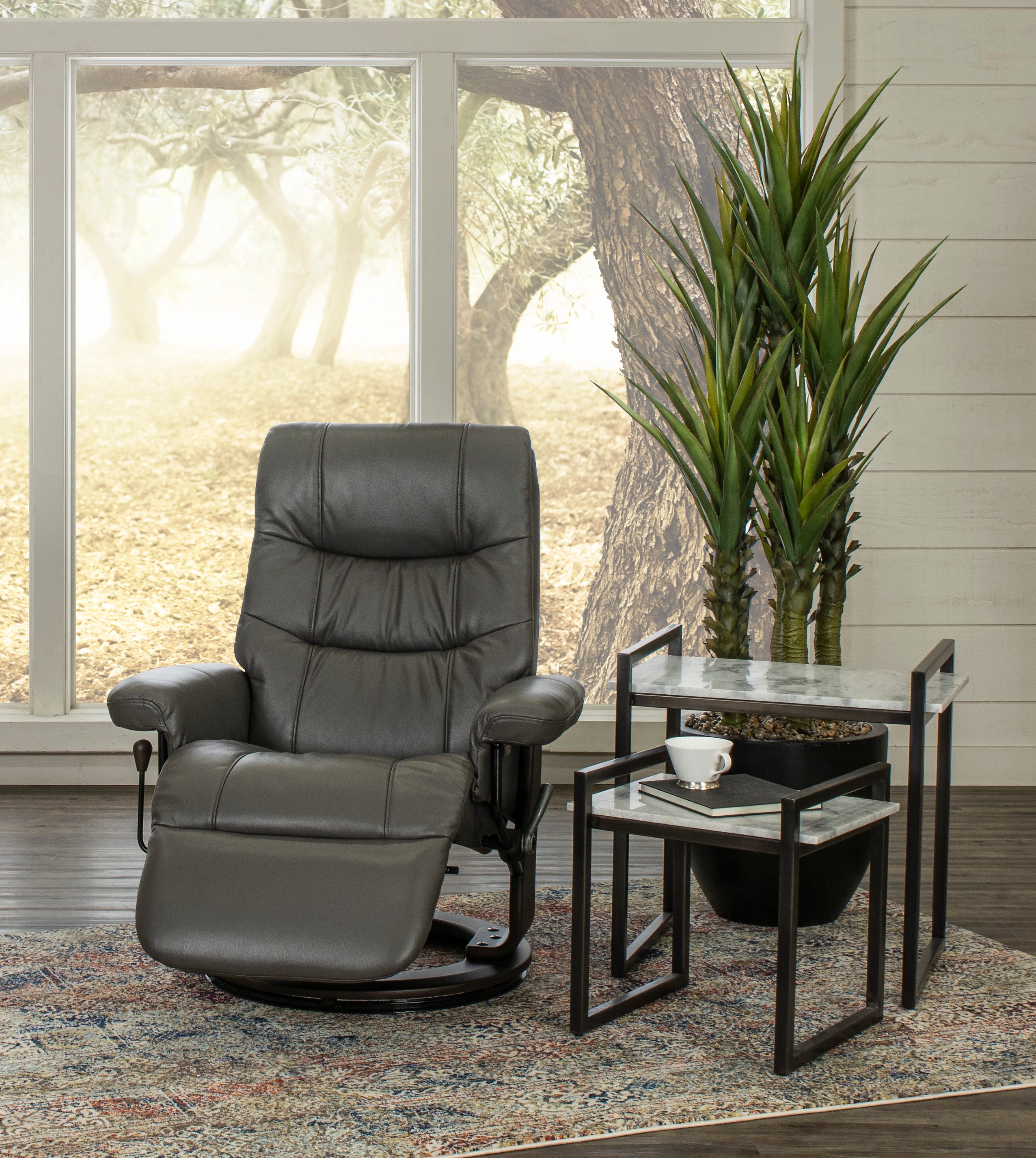 Iron Gray Leather Swivel Recliner - Flip-Up-4