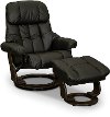Black Leather Recliner with Storage Ottoman - Zen