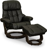 Black Leather Recliner with Storage Ottoman - Zen