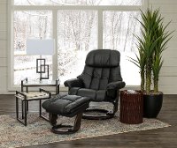 Black Leather Recliner with Storage Ottoman - Zen-2