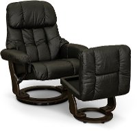 Black Leather Recliner with Storage Ottoman - Zen-3
