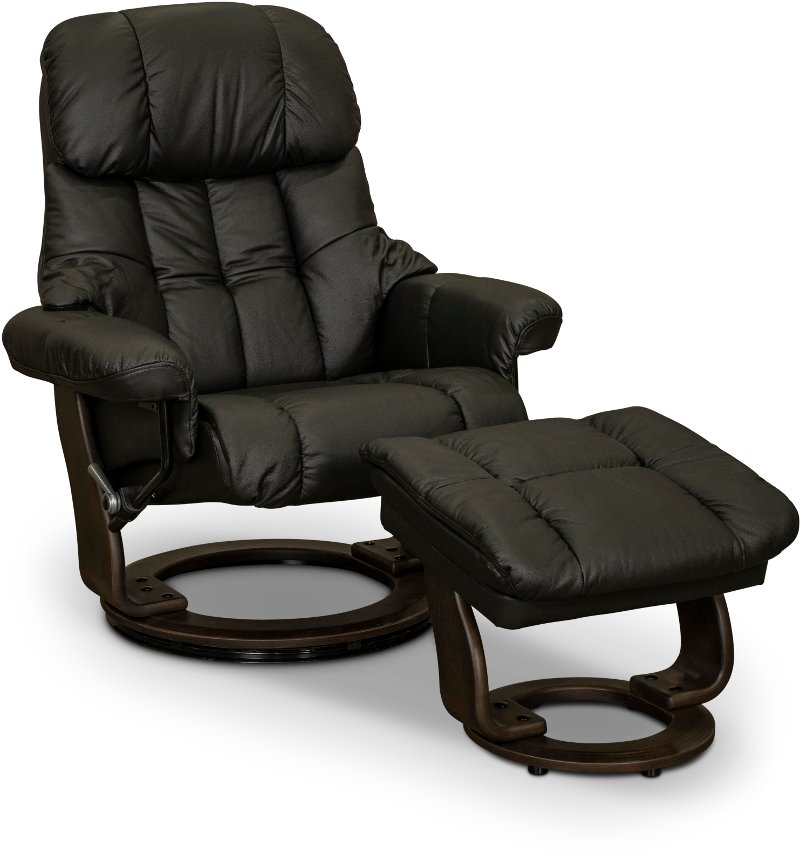 Zen Black Leather Recliner With Storage, Leather Reclining Chair Ottoman