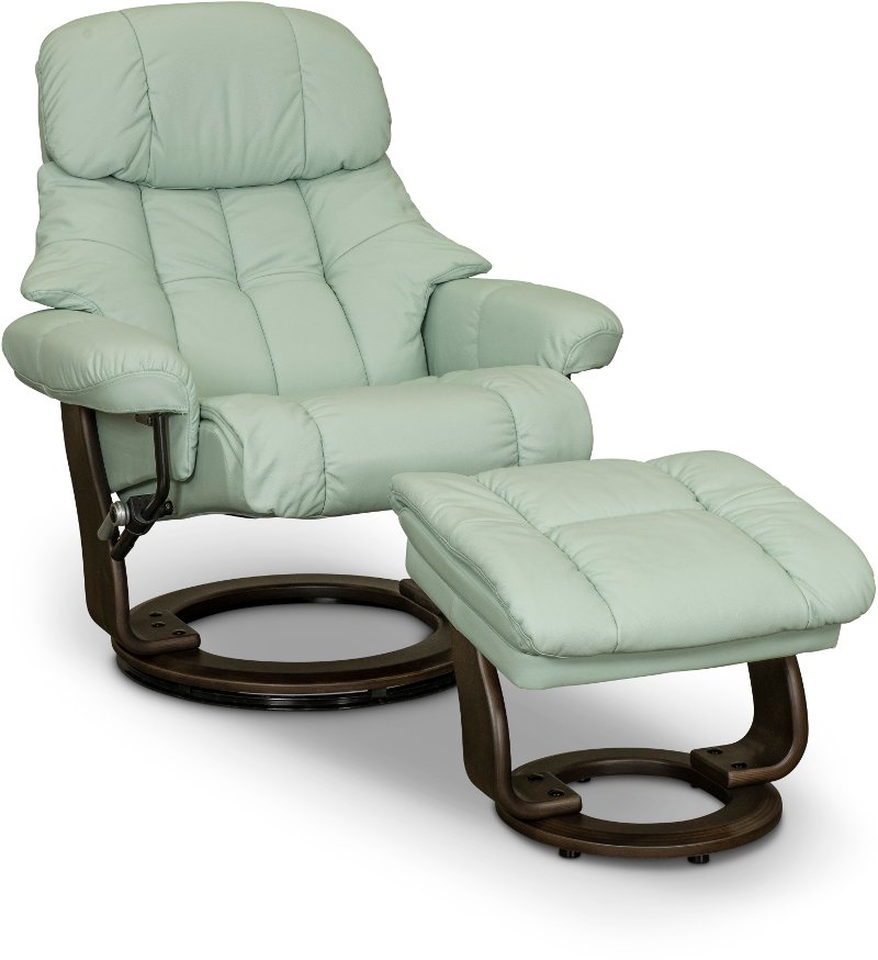Pastel Blue Leather Recliner with Storage Ottoman Zen RC Willey Furniture Store