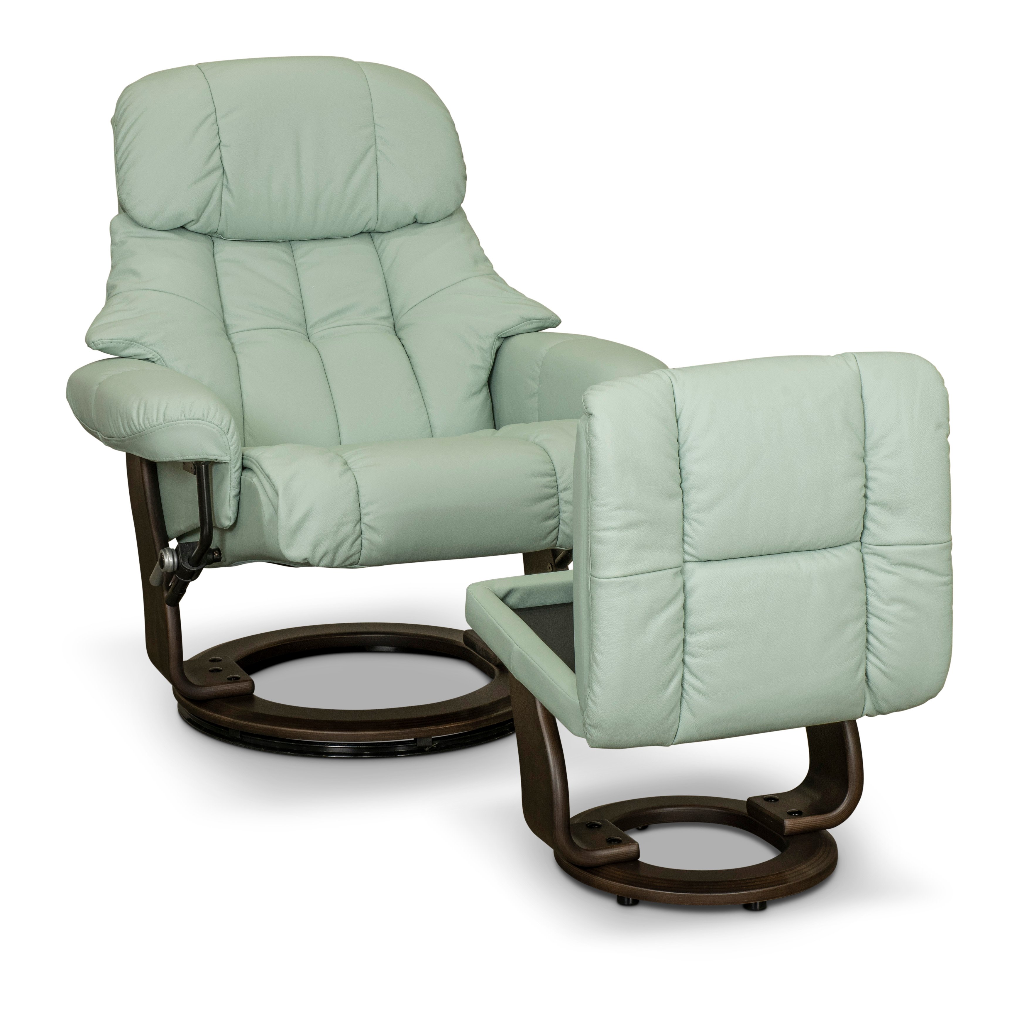 Pastel Blue Leather Recliner with Storage Ottoman - Zen-2