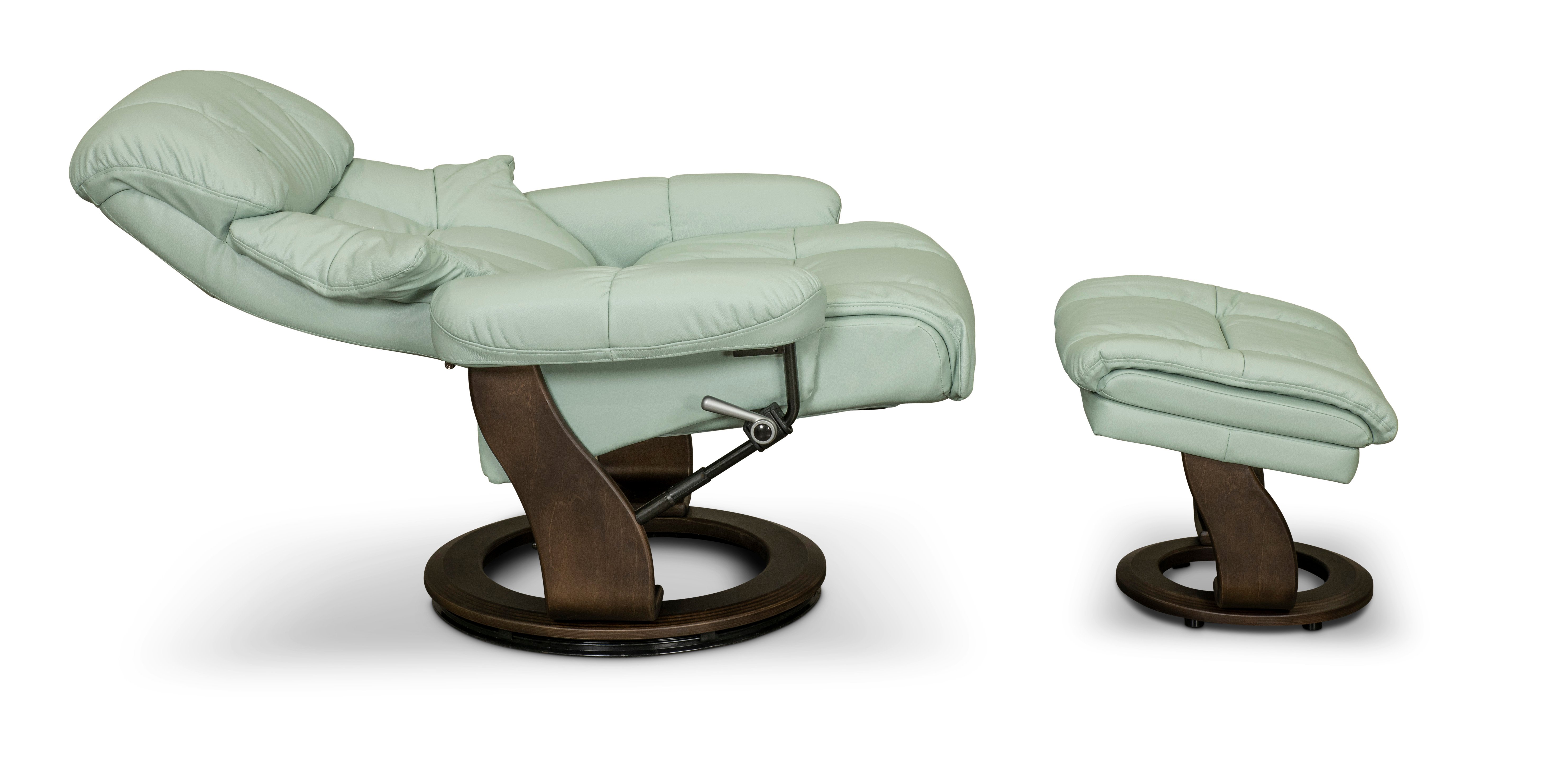 Pastel Blue Leather Recliner with Storage Ottoman - Zen-3