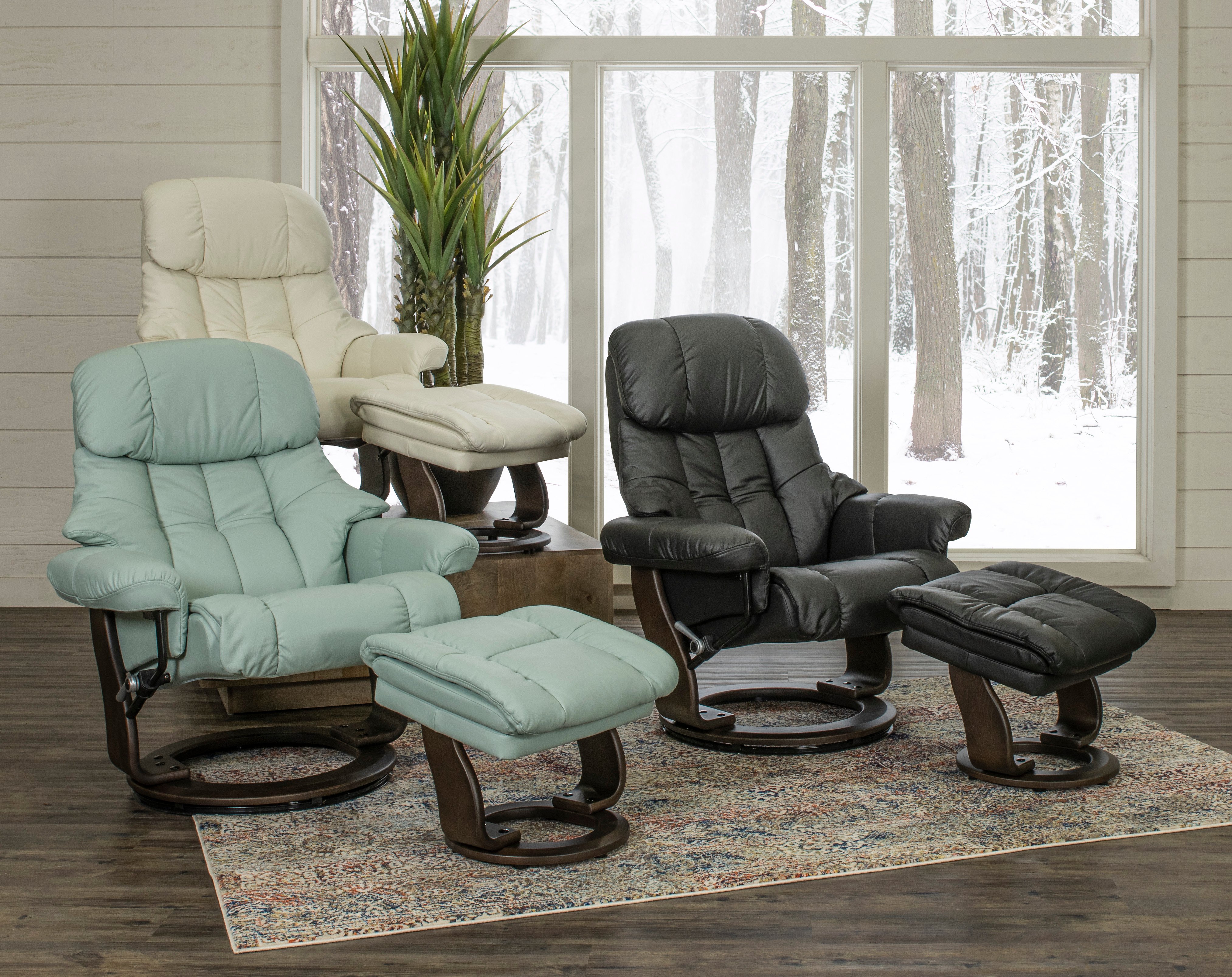Pastel Blue Leather Recliner with Storage Ottoman - Zen-4