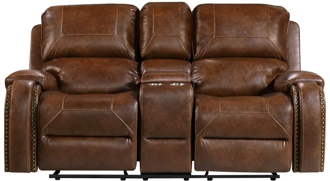 Garrison Brown Gliding Reclining Loveseat with Console-1