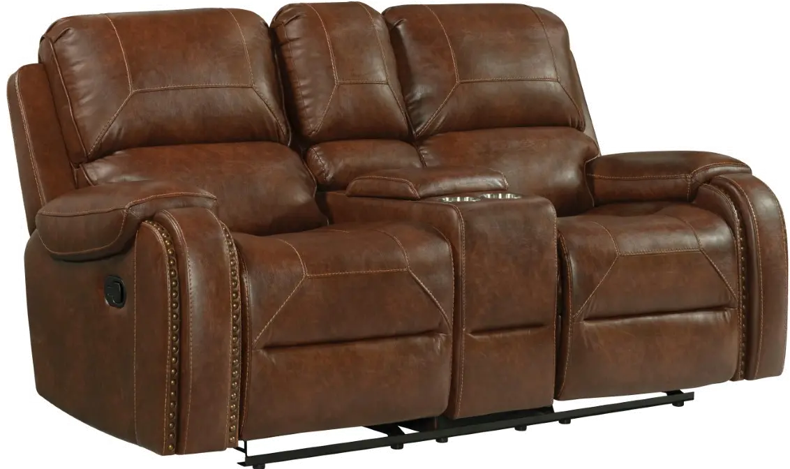 Garrison Brown Gliding Reclining Loveseat with Console-2