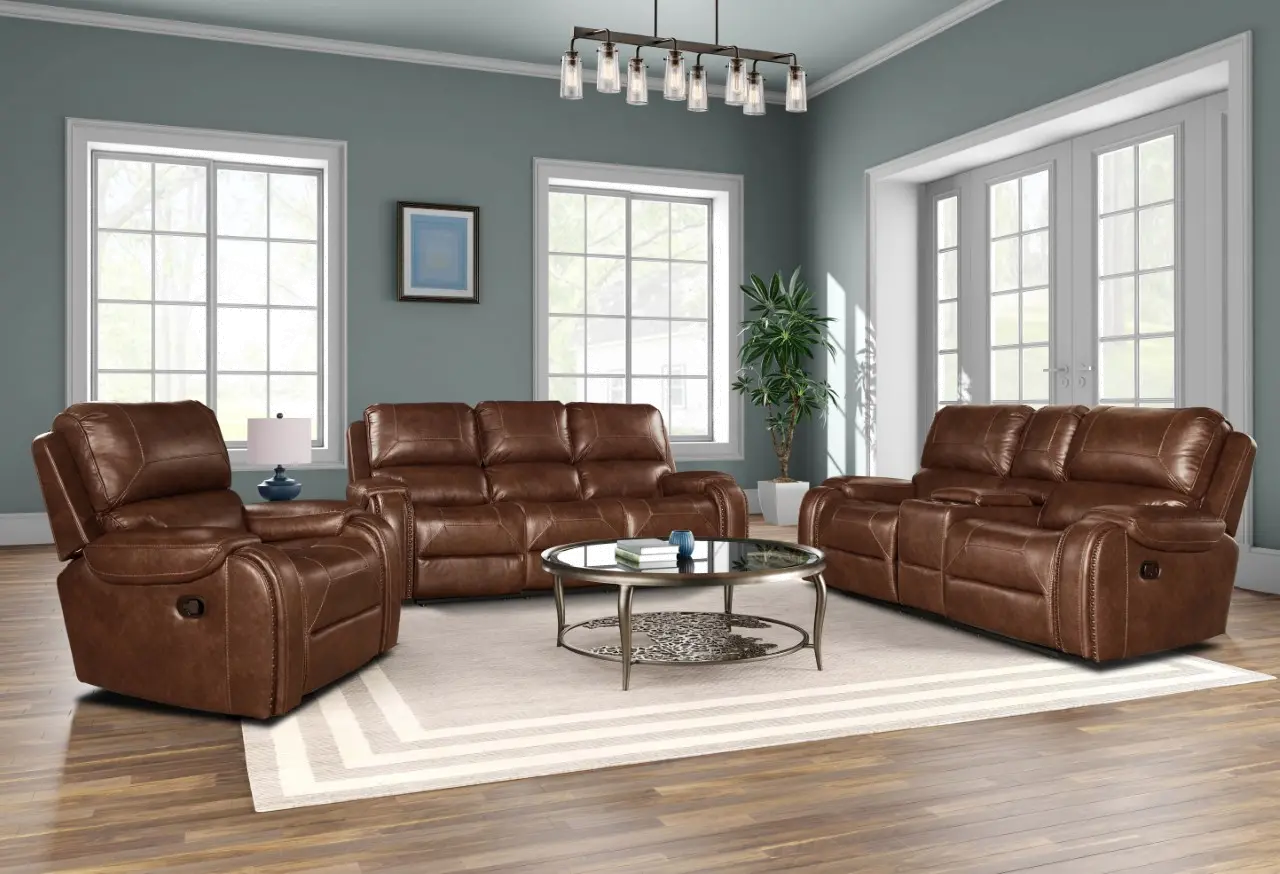 Garrison Brown Gliding Reclining Loveseat with Console-3