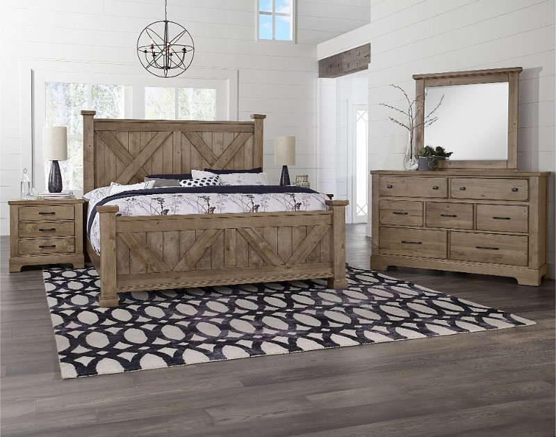 Rustic Stone Gray 4 Piece King Bedroom, King Bedroom Sets Leather Headboard And Footboard