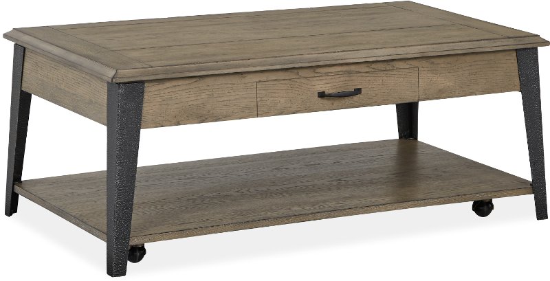 Industrial White Oak And Metal Coffee Table With Casters Butler Rc Willey Furniture - White Oak Coffee Table Set Industrial White Oak And Metal Coffee Table With Casters Butler Rc Willey Furniture - White Oak Coffee Table Set