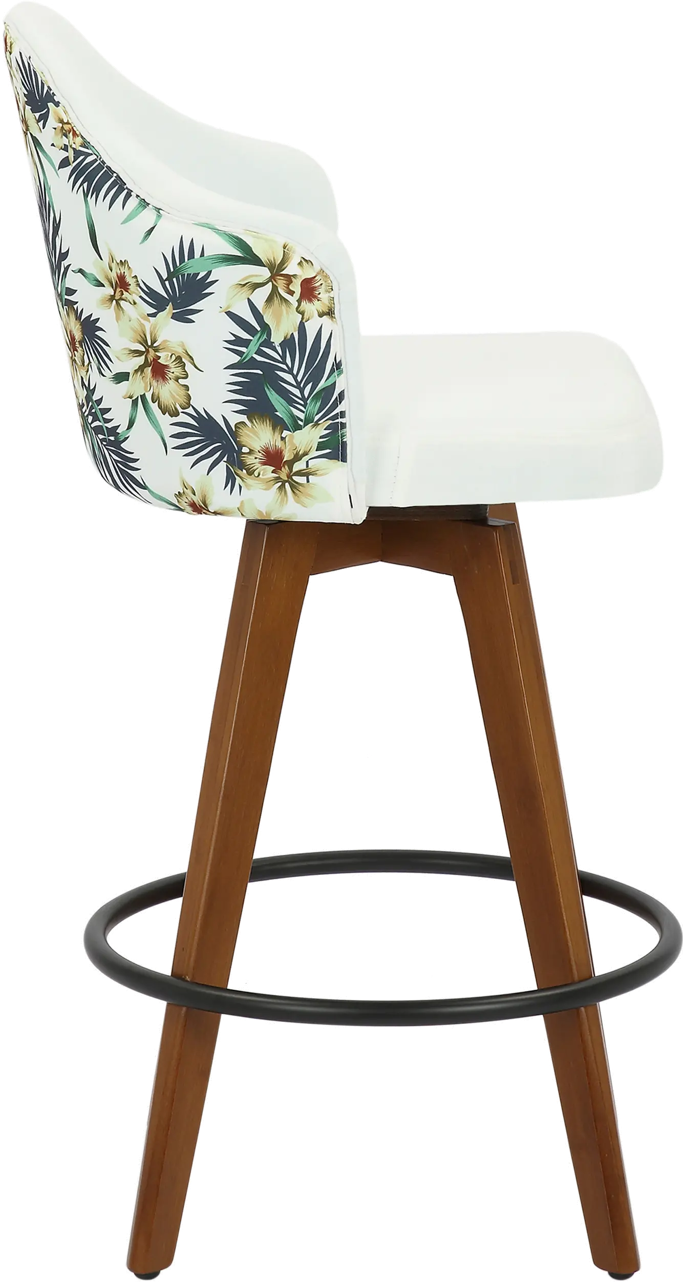 B26-AHOY FLORAL WLW Contemporary White and Floral Swivel Counter Height Stool - Ahoy-1