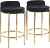 B26-CHOLE AUVBK2 Contemporary Glam Black Velvet and Gold Counter Height Stool (Set of 2) - Chloe