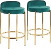 B26-CHLOE AUVGN2 Contemporary Glam Green Velvet and Gold Counter Height Stool (Set of 2) - Chloe