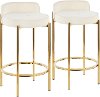 B26-CHLOE AUVW2 Contemporary Glam White Velvet and Gold Counter Height Stool (Set of 2) - Chloe