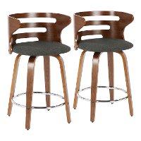 B24-COSNIR WLCHAR2 Modern Brown and Gray Swivel Counter Height Stool (Set of 2) - Cosini