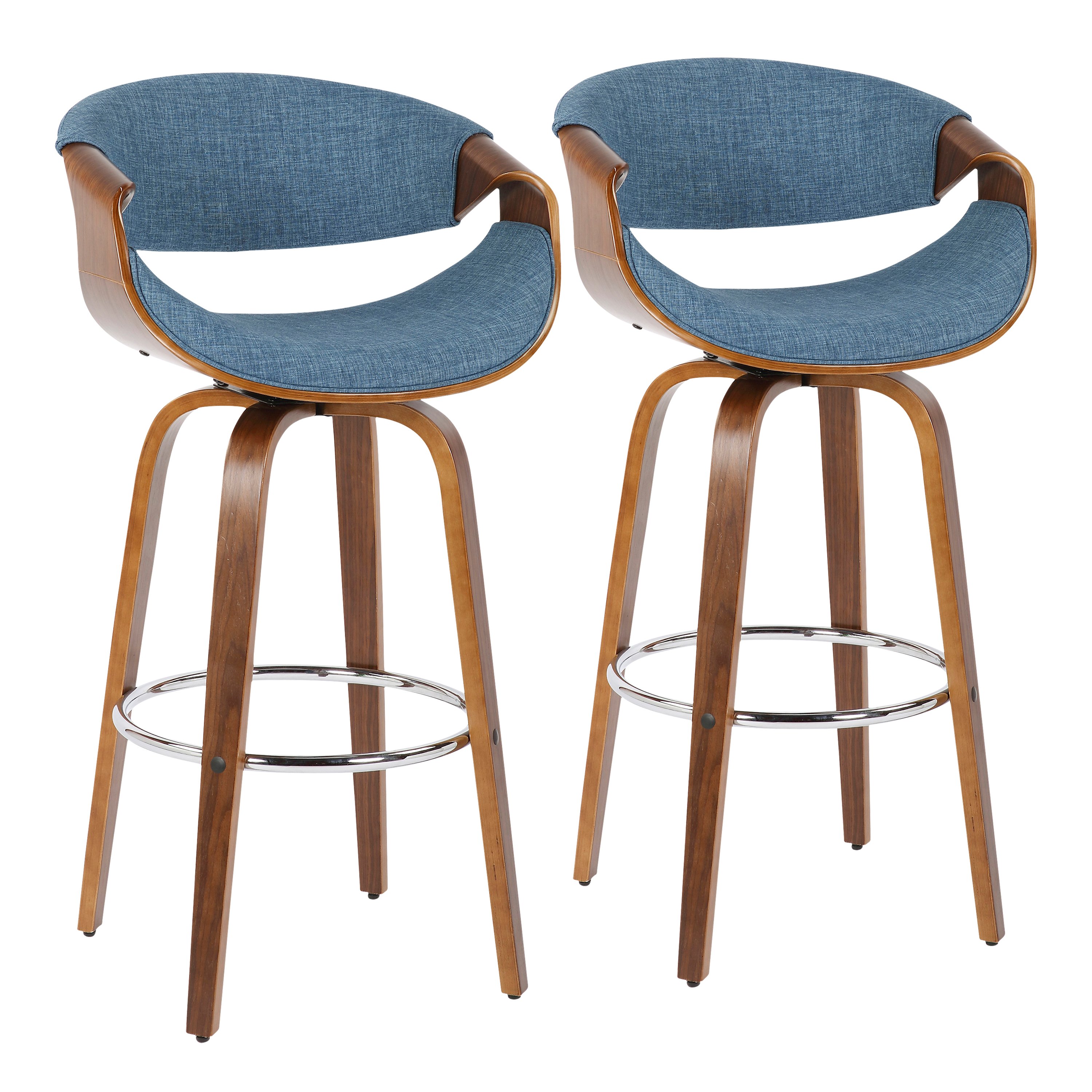 B30-CRVNIR WLBU2 Mid Century Blue Swivel Bar Stool (Set of 2) - Curvo-1