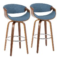B30-CRVNIR WLBU2 Mid Century Blue Swivel Bar Stool (Set of 2) - Curvo