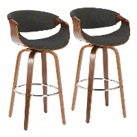 B30-CRVNIR WLCHAR2 Mid Century Charcoal Swivel Bar Stool (Set of 2) - Curvo