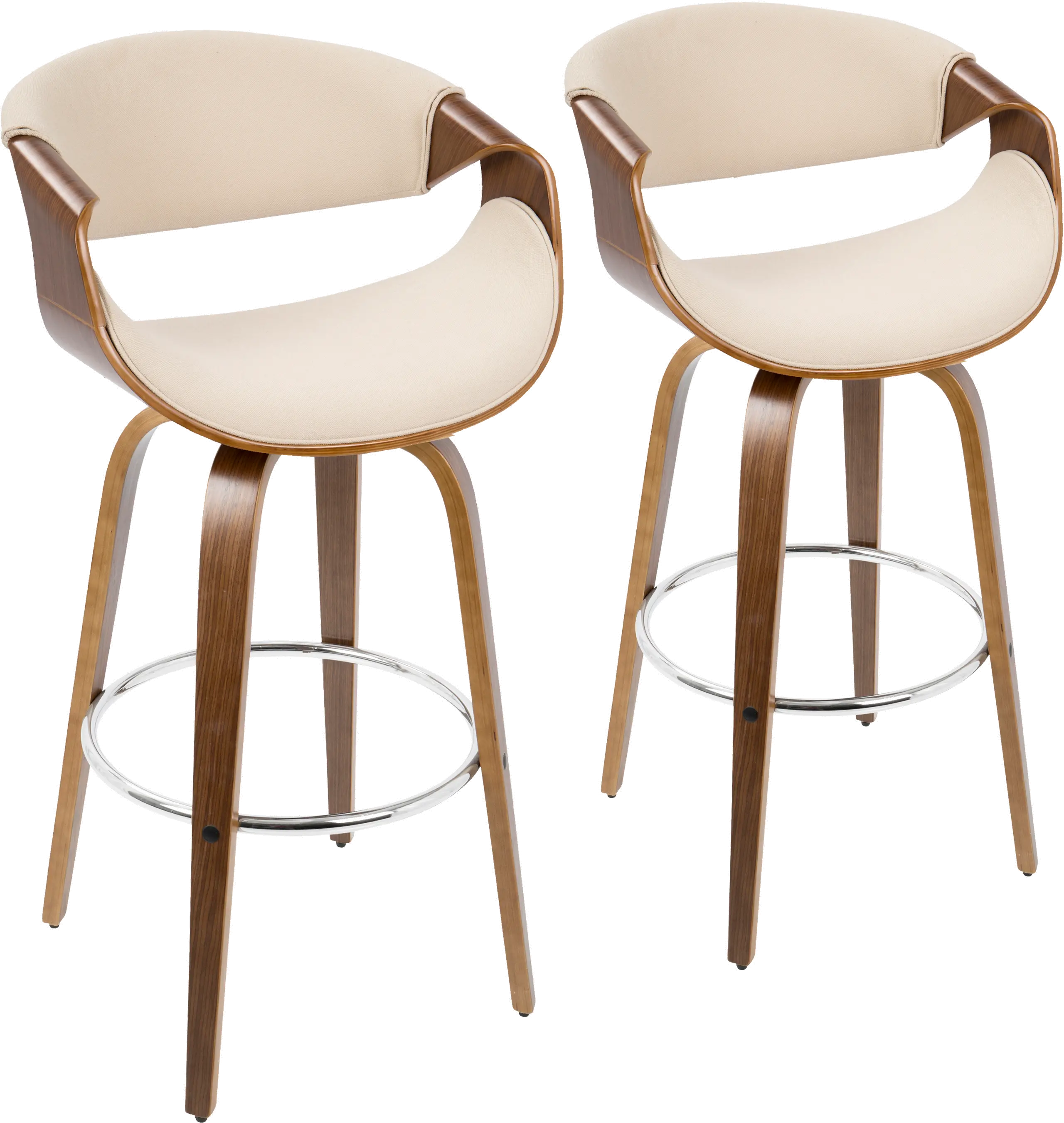 B30-CRVNIR WLCR2 Mid Century Cream Swivel Bar Stool (Set of 2) - Curvo-1