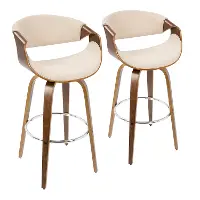 B30-CRVNIR WLCR2 Mid Century Cream Swivel Bar Stool (Set of 2) - Curvo