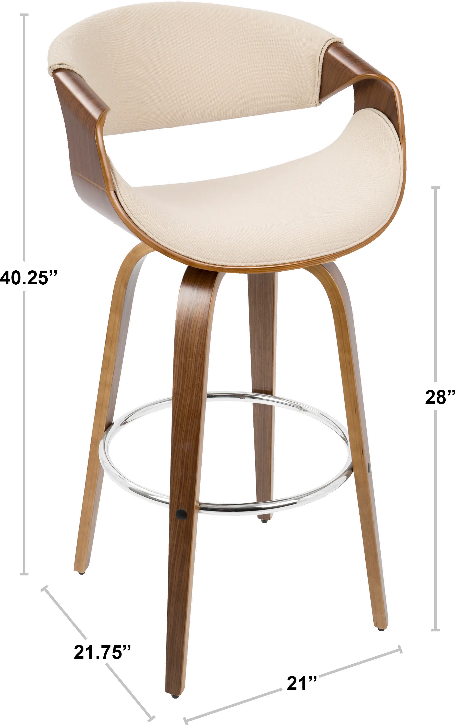 B30-CRVNIR WLCR2 Mid Century Cream Swivel Bar Stool (Set of 2) - Curvo-8
