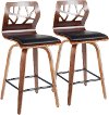 B26-FOLIAX WLBK2 Mid Century Modern Brown and Black Counter Height Stool (Set of 2) - Folia