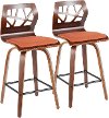 B26-FOLIAX WLO2 Mid Century Modern Brown and Orange Counter Height Stool (Set of 2) - Folia