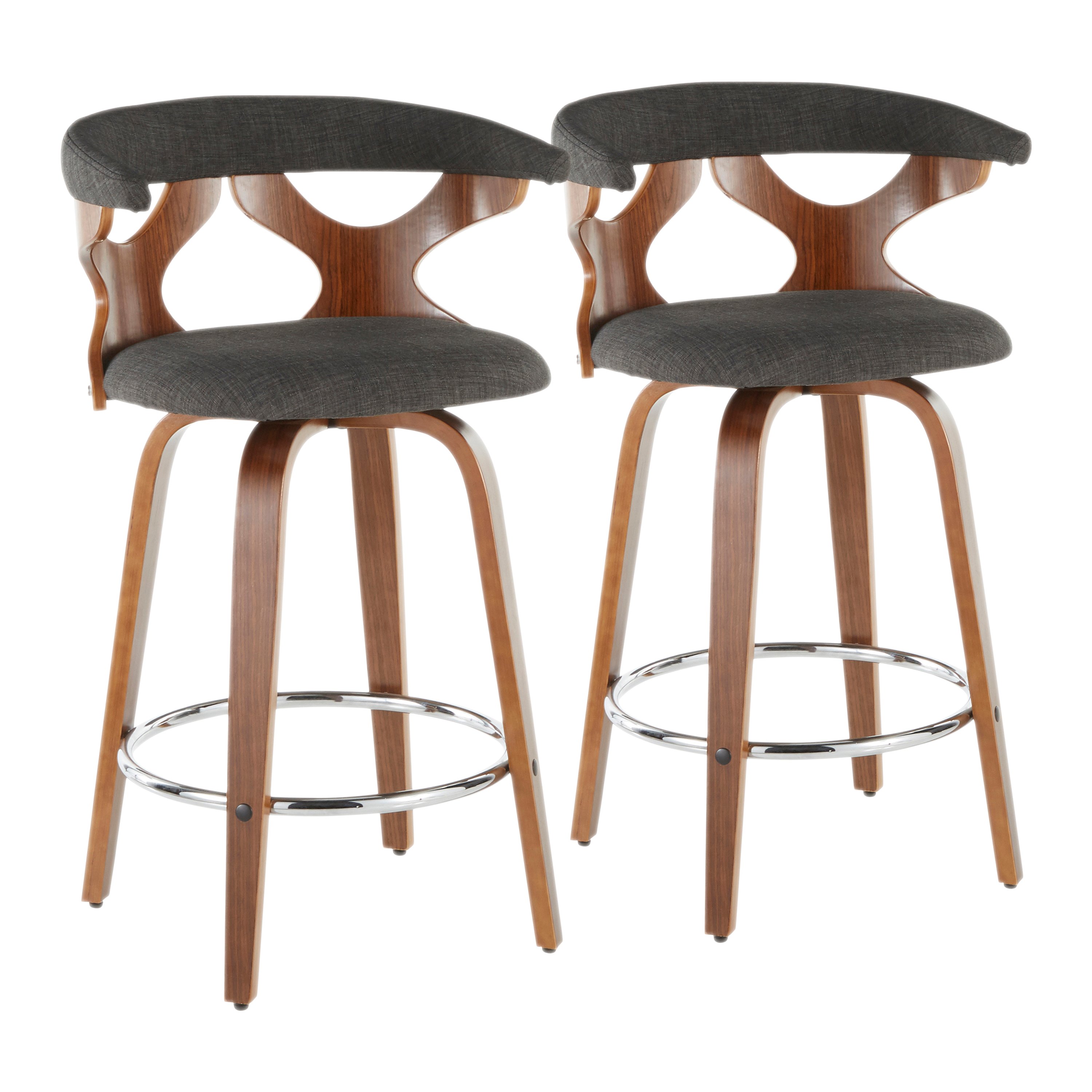 B26-GARDR WLCHAR2 Mid Century Modern Brown and Charcoal Counter Height Stool (Set of 2) - Gardenia-1