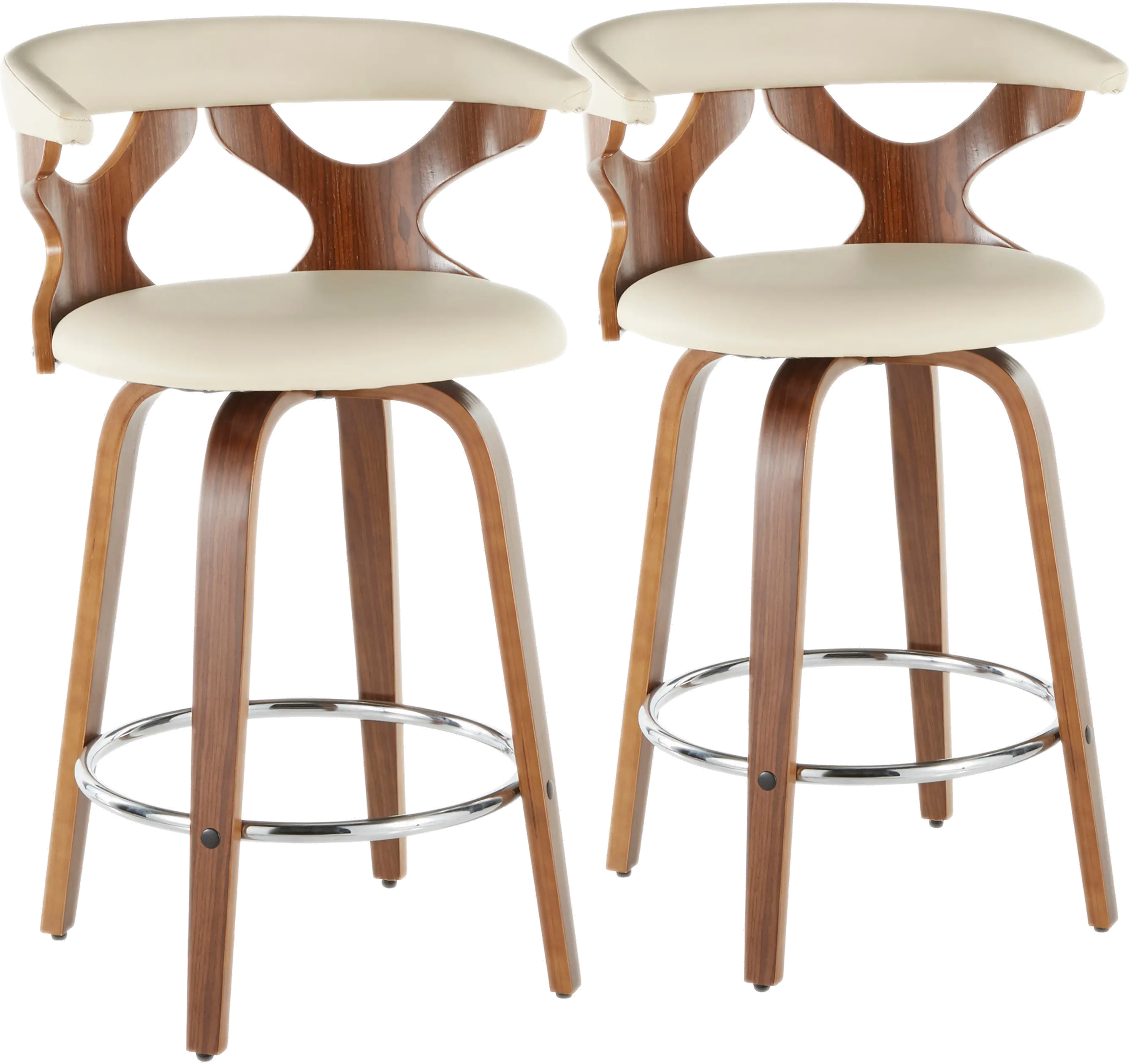 B26-GARDR WLCR2 Mid Century Modern Brown and Cream Counter Height Stool (Set of 2) - Gardenia-1