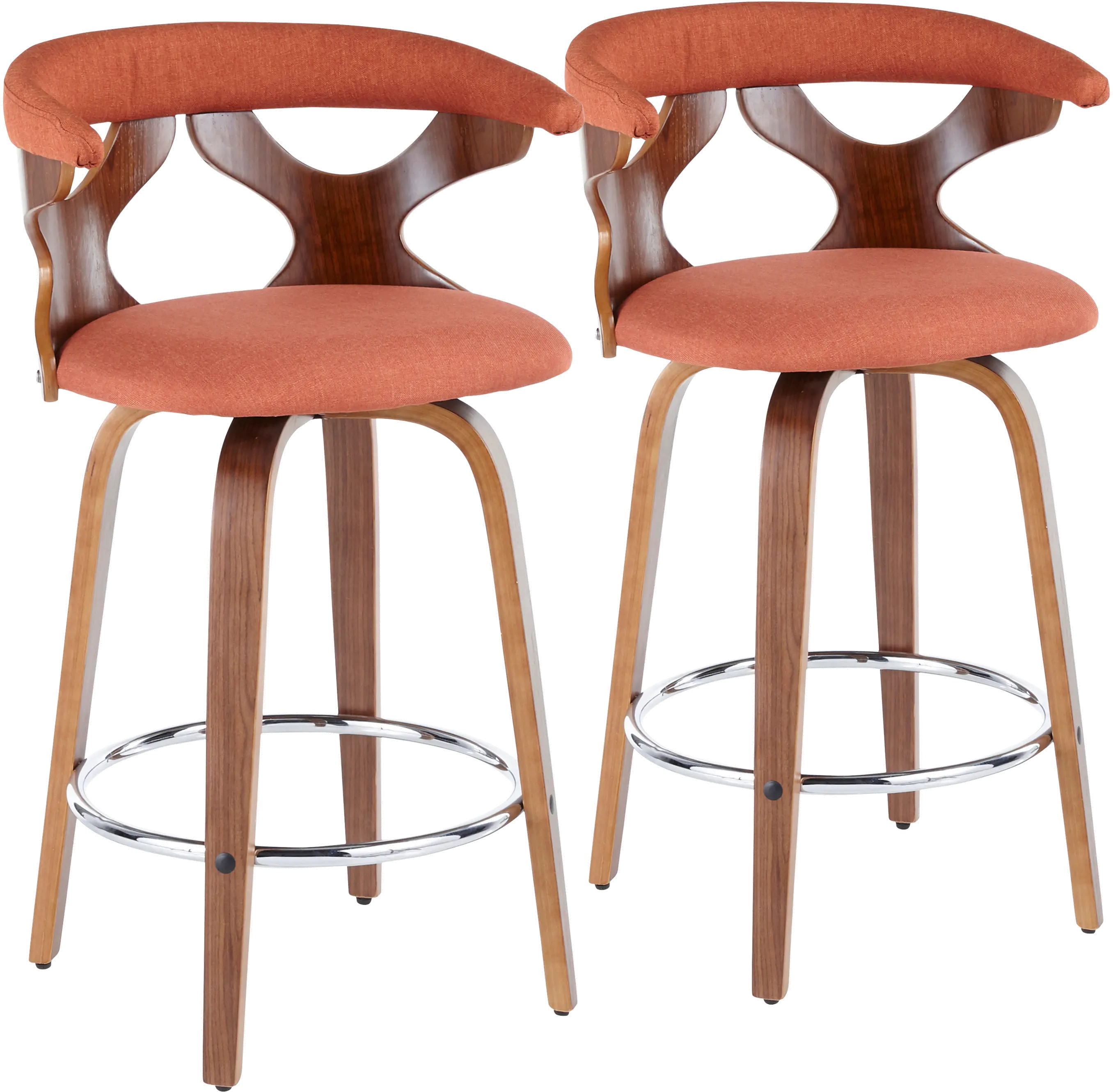 B26-GARDR WLO2 Mid Century Modern Brown and Orange Counter Height Stool (Set of 2) - Gardenia-1