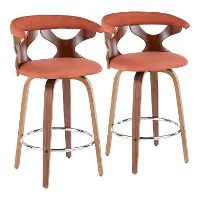 B26-GARDR WLO2 Mid Century Modern Brown and Orange Counter Height Stool (Set of 2) - Gardenia