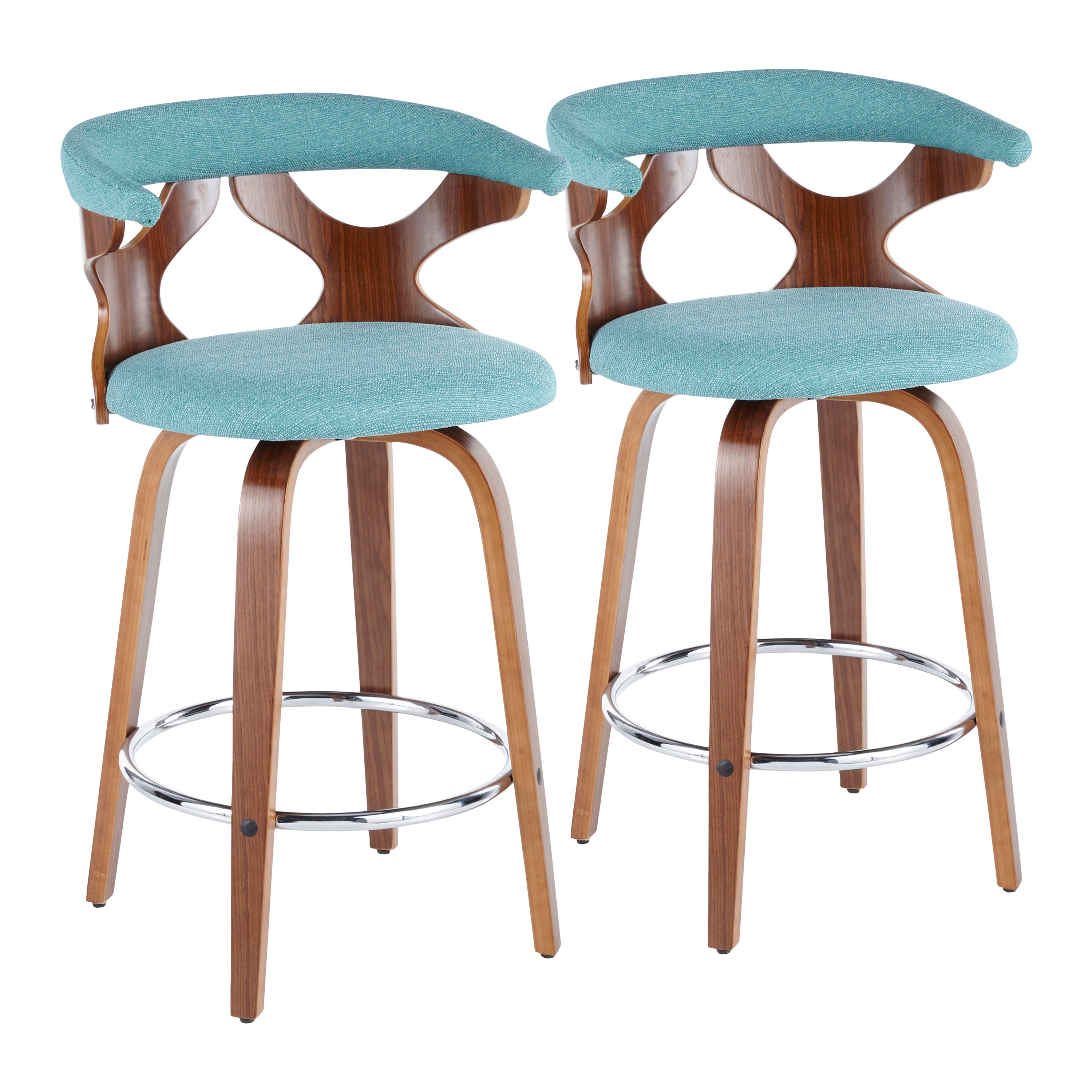 B26-GARDR WLTL2 Mid Century Modern Brown and Teal Counter Height Stool (Set of 2) - Gardenia-1