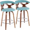 B26-GARDR WLTL2 Mid Century Modern Brown and Teal Counter Height Stool (Set of 2) - Gardenia