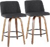 B26-TRNO2Q WLCHAR2 Mid Century Modern Brown and Blue Counter Height Stool (Set of 2) - Tintori