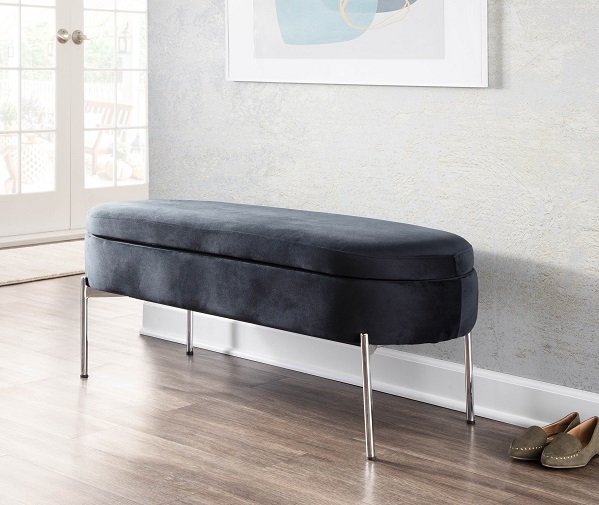 BC-CHLOE STOR VBK Glam Black Velvet Storage Bench with Chrome Base - Chloe-1