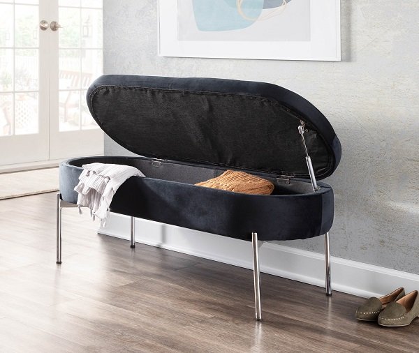BC-CHLOE STOR VBK Glam Black Velvet Storage Bench with Chrome Base - Chloe-2