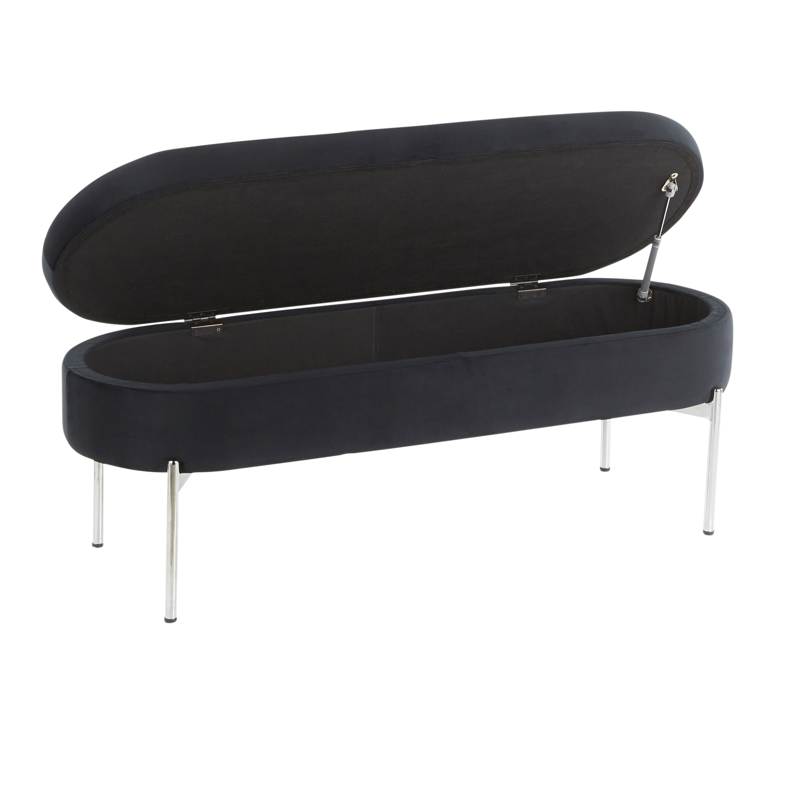 BC-CHLOE STOR VBK Glam Black Velvet Storage Bench with Chrome Base - Chloe-6