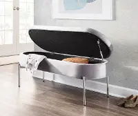 BC-CHLOE STOR VGY Glam Gray Velvet Storage Bench with Chrome Base - Chloe