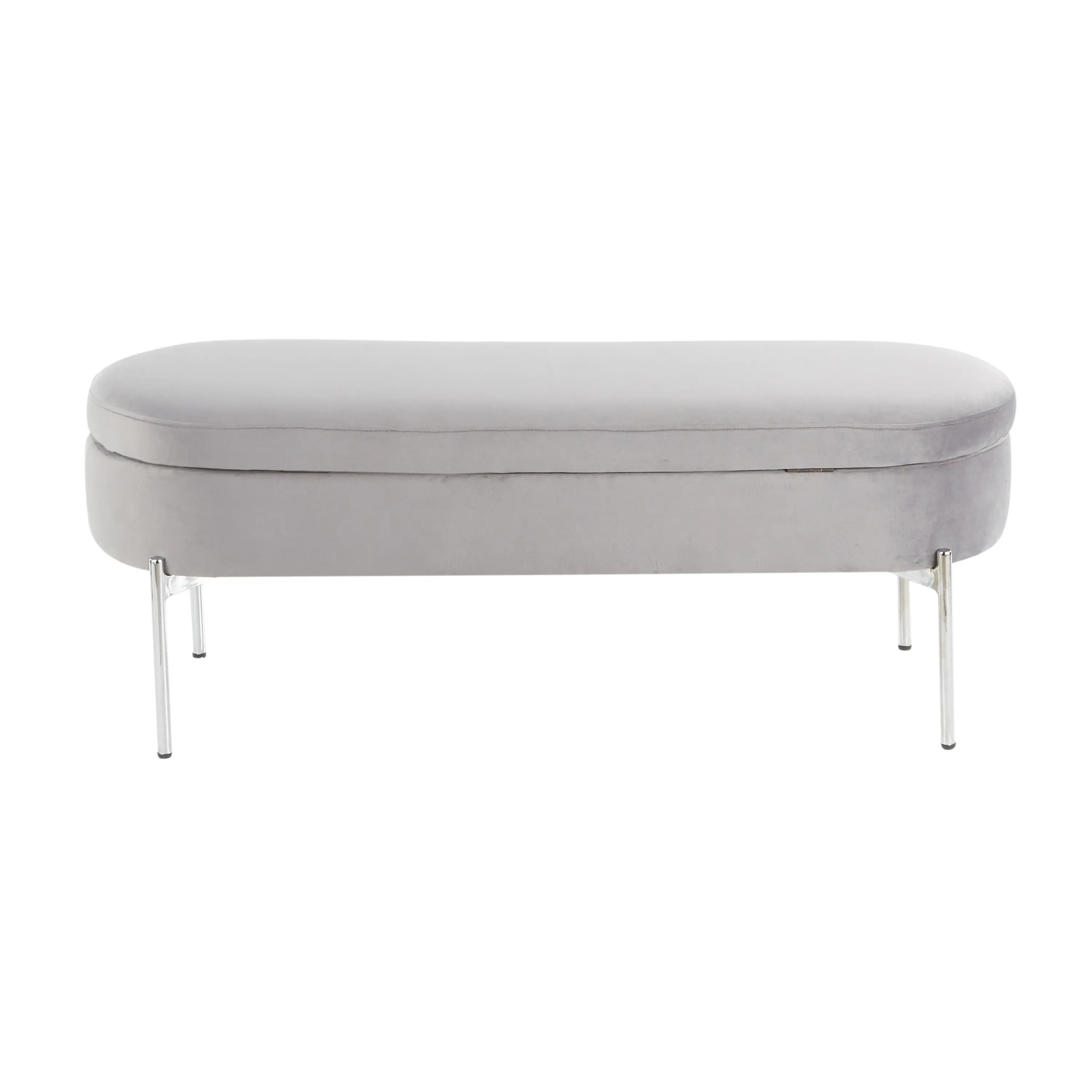 BC-CHLOE STOR VGY Glam Gray Velvet Storage Bench with Chrome Base - Chloe-8