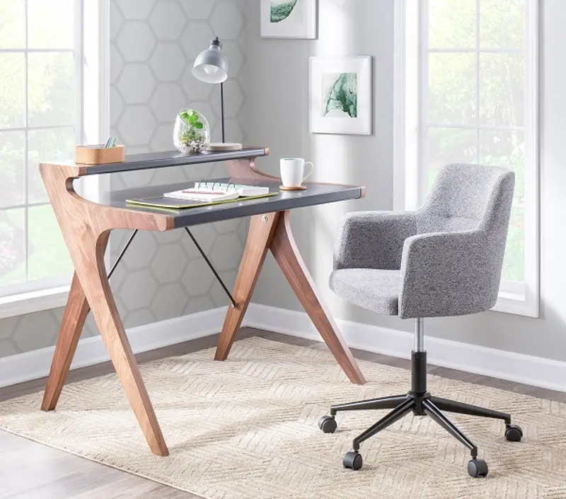 Gray and Walnut Wood Home Office Desk - Archer