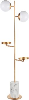 L-BUTLERFL AUWM Contemporary Gold Metal Two Sconce Floor Lamp with White Marble Base