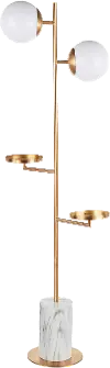 L-BUTLERFL AUWM Contemporary Gold Metal Two Sconce Floor Lamp with White Marble Base