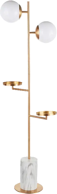 L-BUTLERFL AUWM Contemporary Gold Metal Two Sconce Floor Lamp with White Marble Base