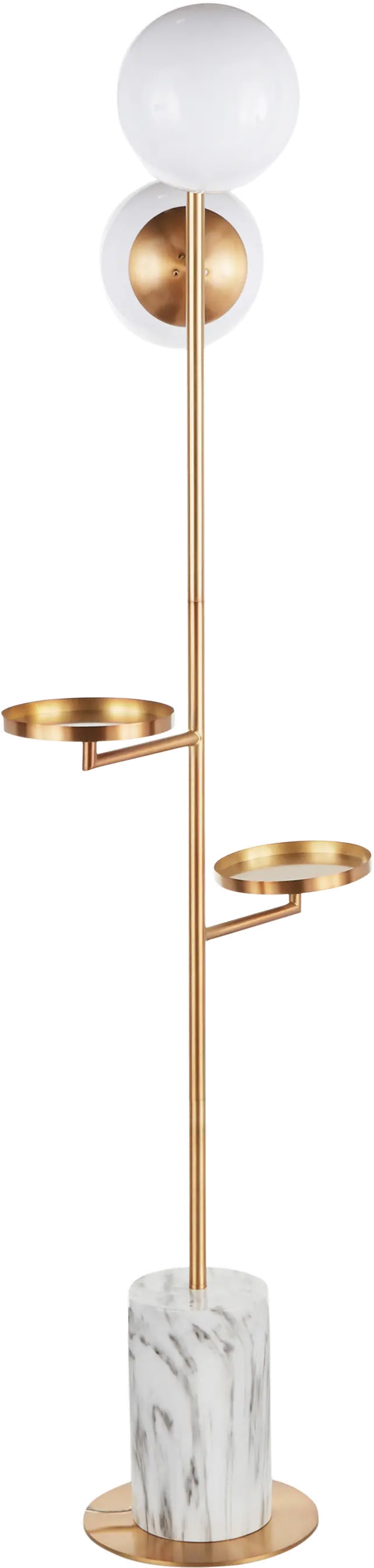 L-BUTLERFL AUWM Contemporary Gold Metal Two Sconce Floor Lamp with White Marble Base-2