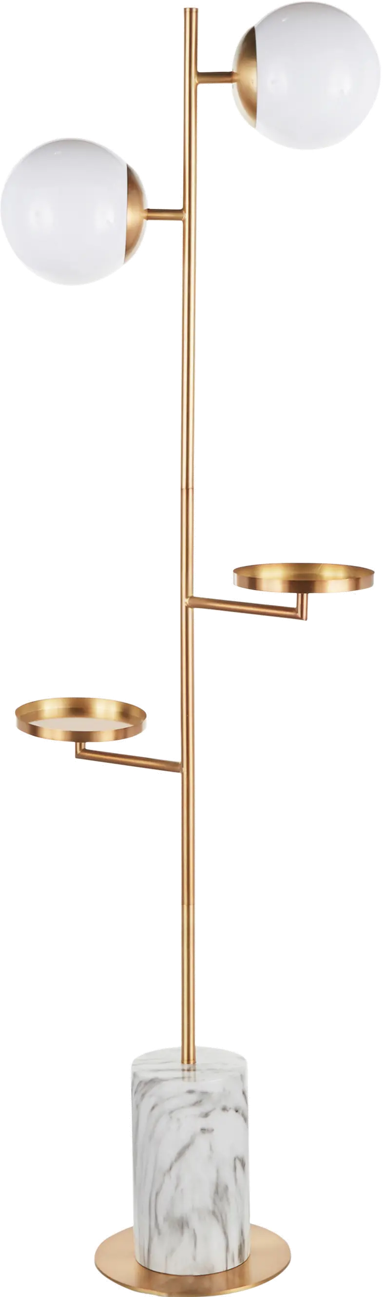 L-BUTLERFL AUWM Contemporary Gold Metal Two Sconce Floor Lamp with White Marble Base-3